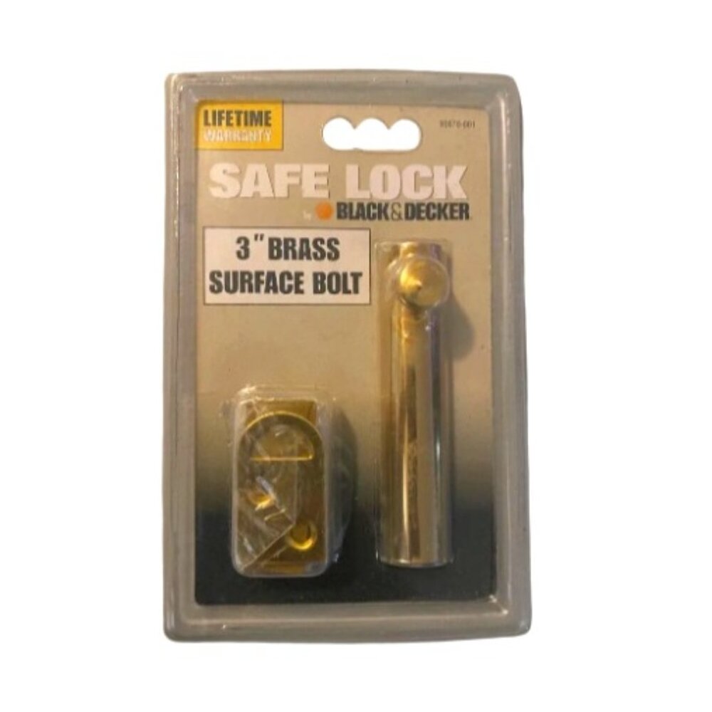 NEW- Safe Lock 3" Brass Surface Mount Slide Bolt Black & Decker New Old Stock